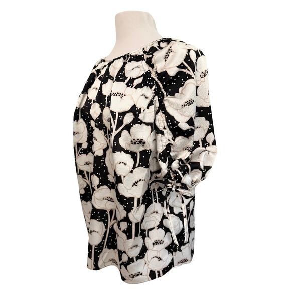 Ted Baker Luciani Puff Sleeve Top Blouse Black Cream Floral 4 (10) - Picture 11 of 13